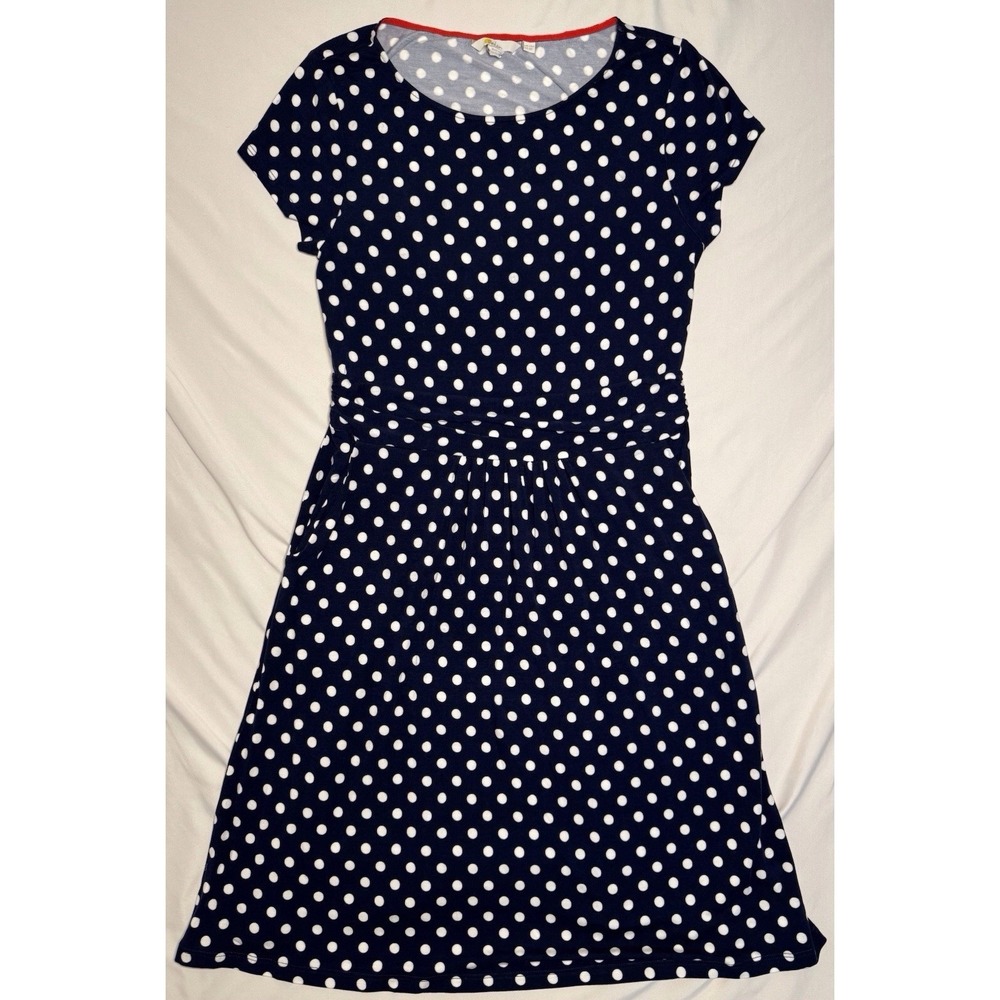Boden Amelie Jersey Dress Navy White Polka Dots‎ Pockets Summer Womens Size 8P